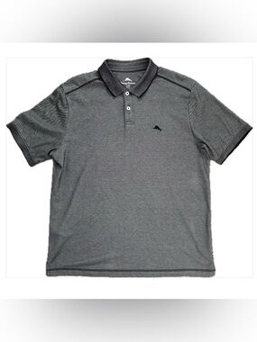 Tommy Bahama Men's Short Sleeve Polo Shirt Black/Gray Textured Large - EUC